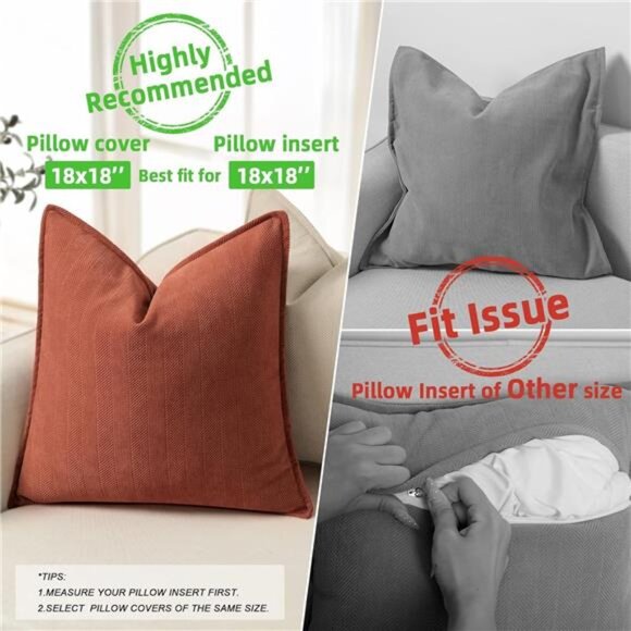 Rust Throw Pillow Covers 18x18 Set of 2 Chenille Fall Pillow Covers - Picture 5 of 7